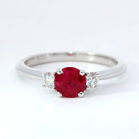 0.71ct Ruby & Diamond Trilogy Engagement Ring