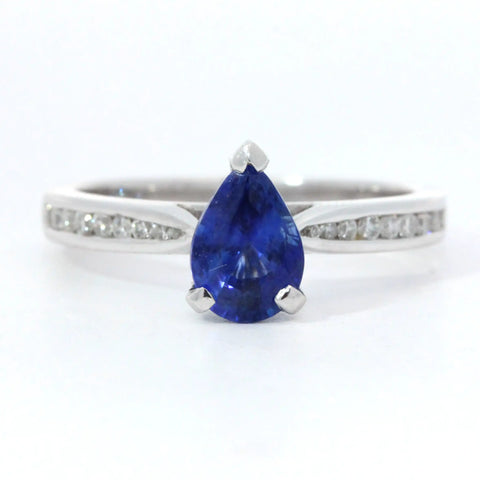 Pear Blue Sapphire with Diamond Band Ring