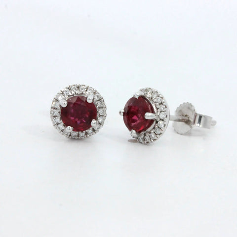 Ruby Diamond Halo Earring Studs