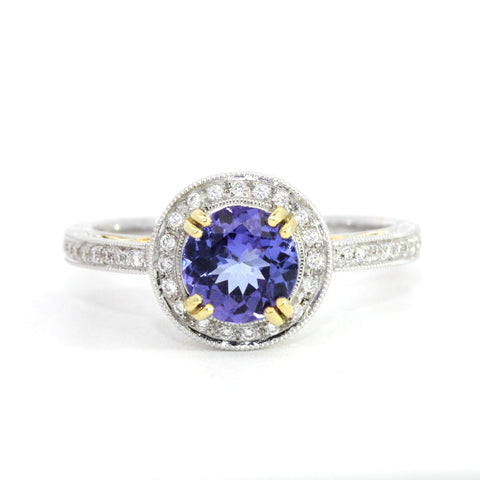 1ct Tanzanite and Diamond Art Deco Engagement Ring