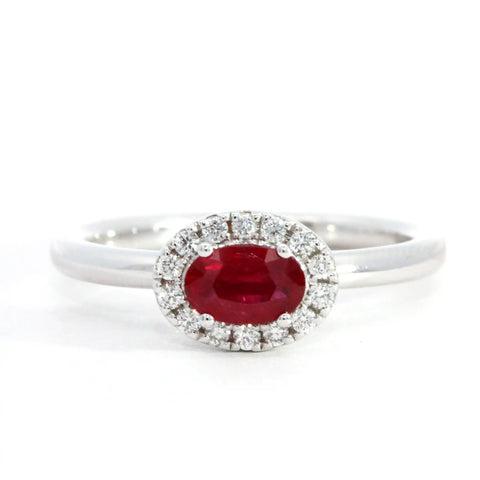 0.45ct East to West Ruby & Diamond Halo Engagement Ring