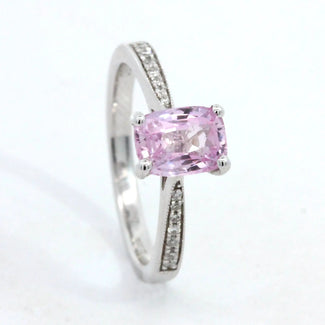 Pink Sapphire Ring with Diamond Set Band