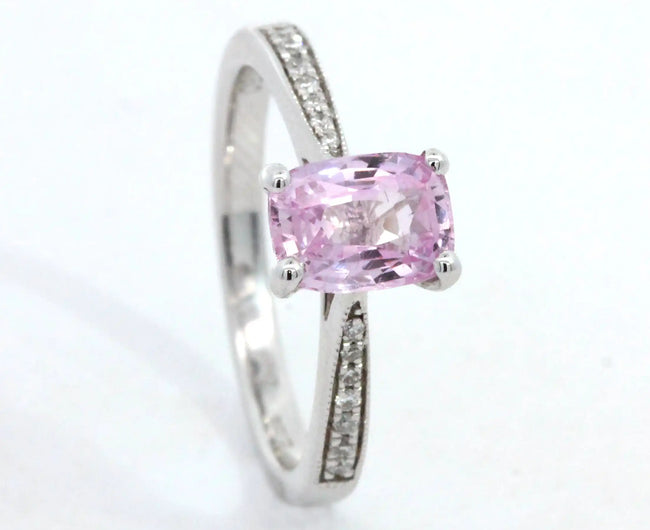 Pink Sapphire Ring with Diamond Set Band