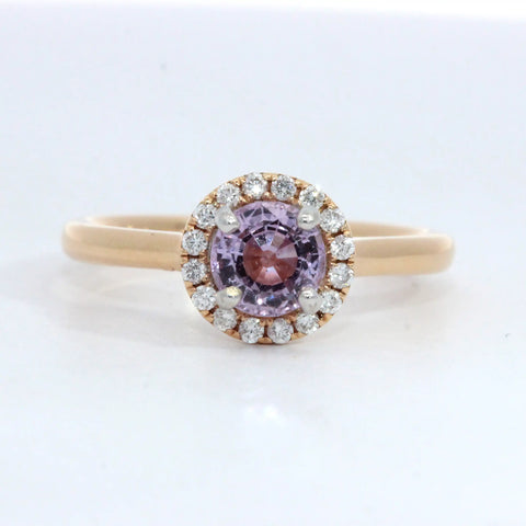 Round Pink Sapphire Diamond Halo Ring