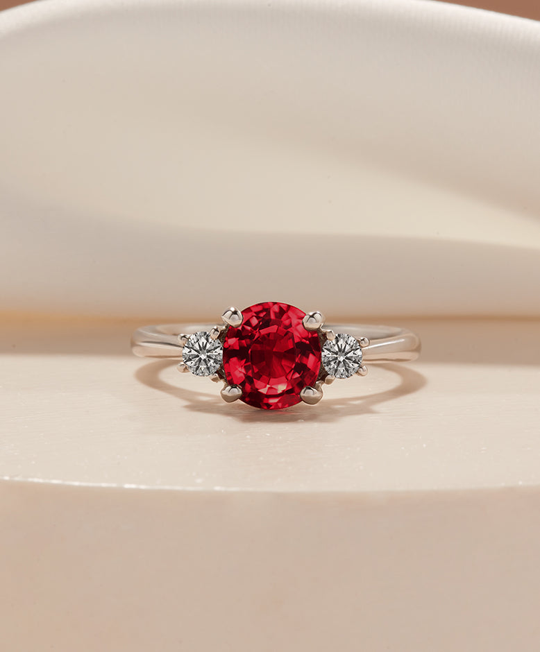 9X7 mm Radiant Cut Created Ruby and 7/8 ctw Round and Half Moon Lab Grown  Diamond Side Stone Engagement Ring - Grownbrilliance