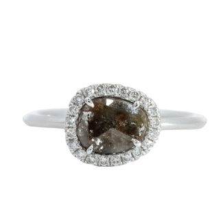 Rose Cut Salt and Pepper Diamond Halo Ring