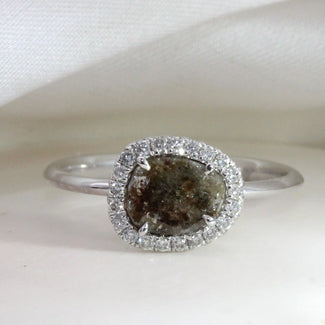 Rose Cut Salt and Pepper Diamond Halo Ring