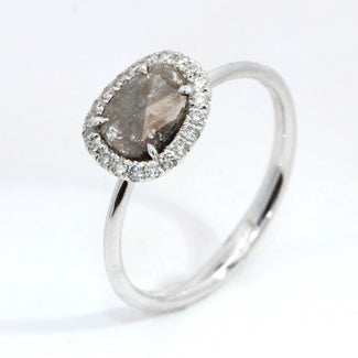 Rose Cut Salt and Pepper Diamond Halo Ring