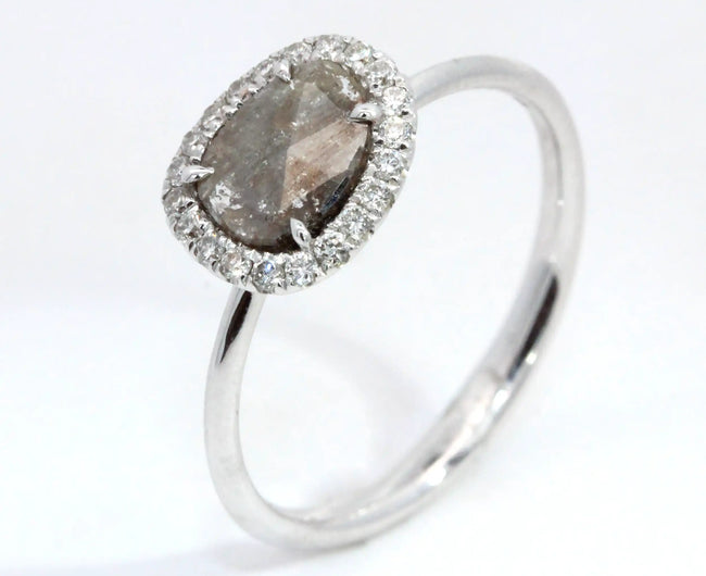 Rose Cut Salt and Pepper Diamond Halo Ring