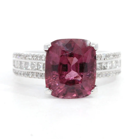 Spinel with three row diamond band ring